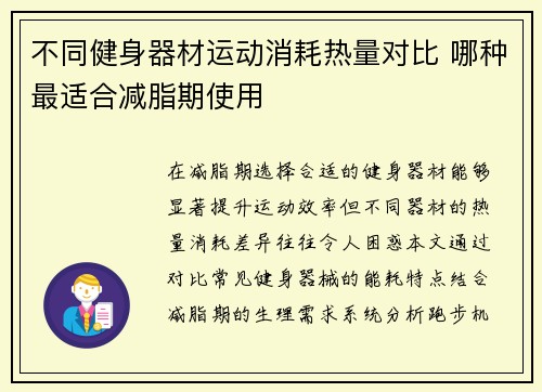 不同健身器材运动消耗热量对比 哪种最适合减脂期使用